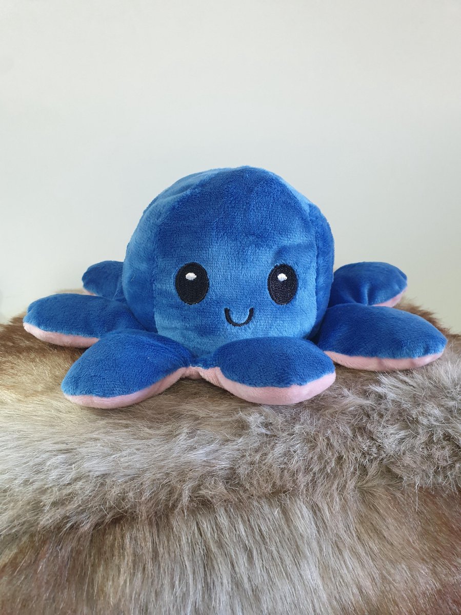 Happy Trendz® Octopus knuffel DONKER Blauw/Roze 20 CM OCTOPUS MOOD DONKER BLAUW / ROZE - omkeerbaar - Reversible - Emotie knuffel