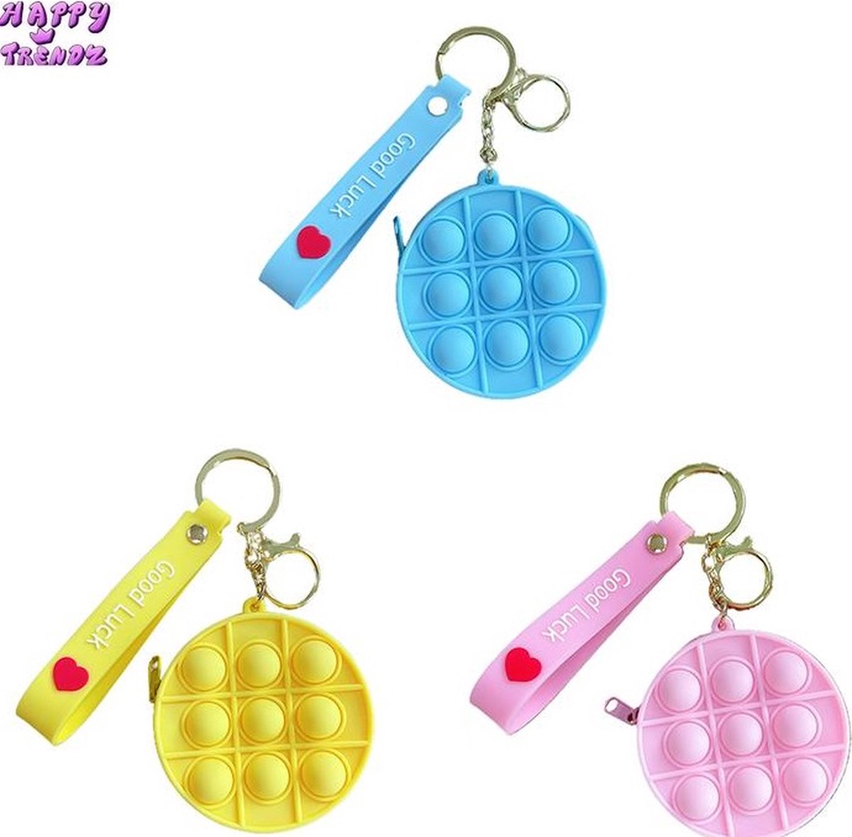 Happy Trendz® Pop it Sleutelhanger set van 3 - Tasje - Sleutelhanger - fidget toys - Keychain popit