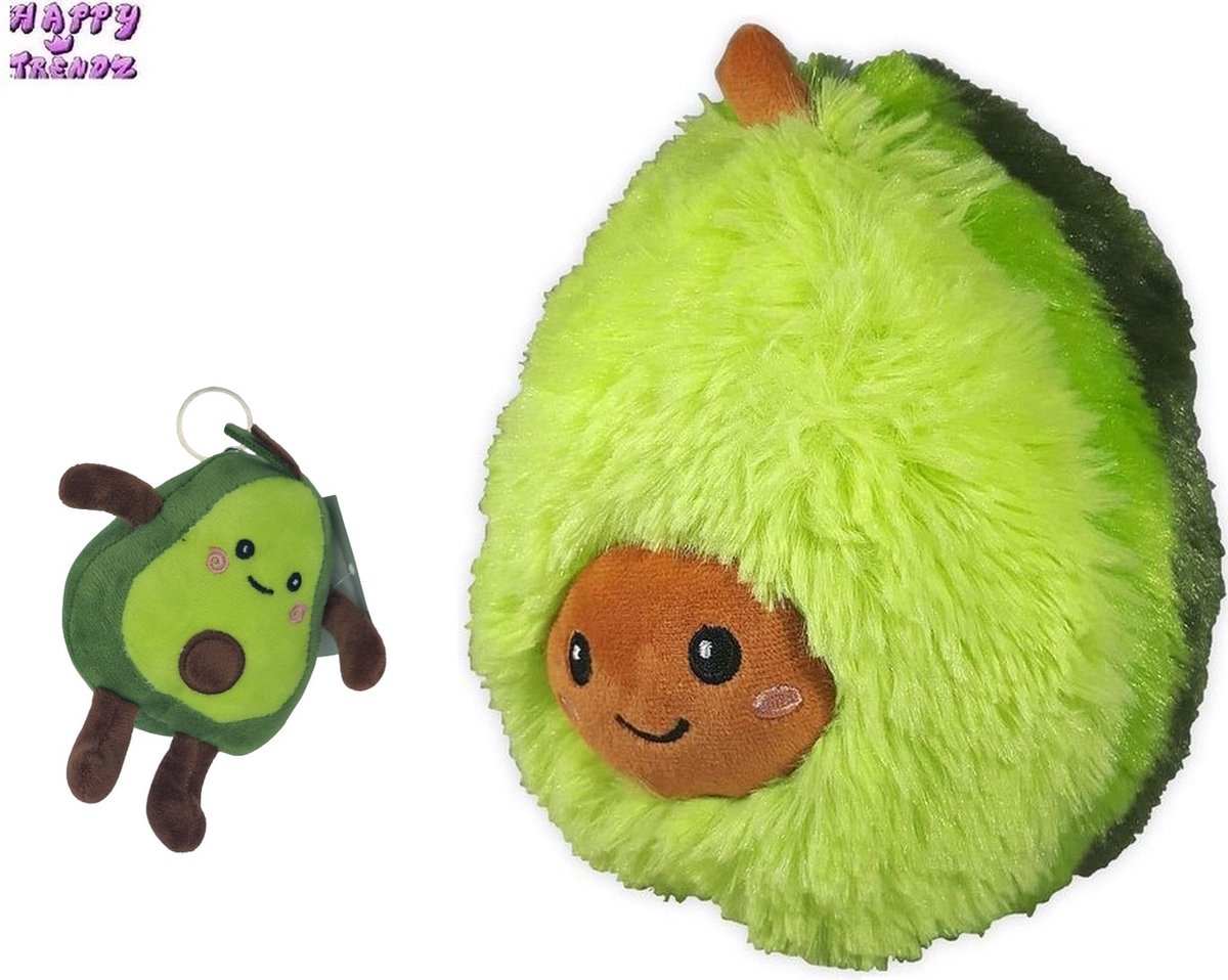 Happy Trendz® Super Deluxe Avocado Knuffel Set - 2 Stuks: 1x Sleutelhanger (14 cm) + 1x Knuffel Pluche (23 cm) - Kawaii, Super Zacht - Perfect Cadeau!