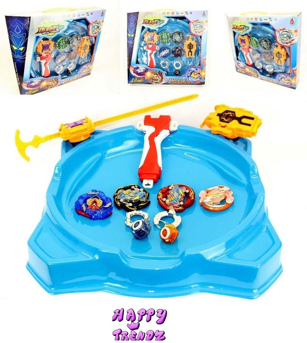 Happy Trendz®   - BurstTop - Beyblade - Arena - Battle Blade - Inclusief Launchers - Deluxe Pakket met arena - Beyblade Burst 4 stuks - Deluxe Pakket 4 Stuks  len - Beyblade Burst Evolution- Gyro