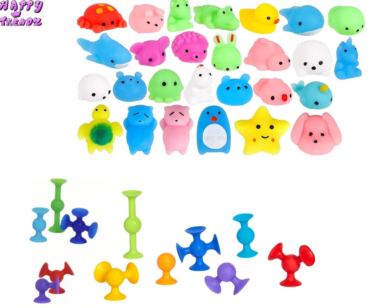 Happy Trendz® Set van 12 Stuks mochi squishy moochies + 12 Sucker Popz Pops - PopDarts Game - Trend bekend van TikTok - Siliconen Dartpijlen - Fidget Toys - Pop Tarts - Speelgoed - Throw Darts - Sinterklaas - Kerstcadeau