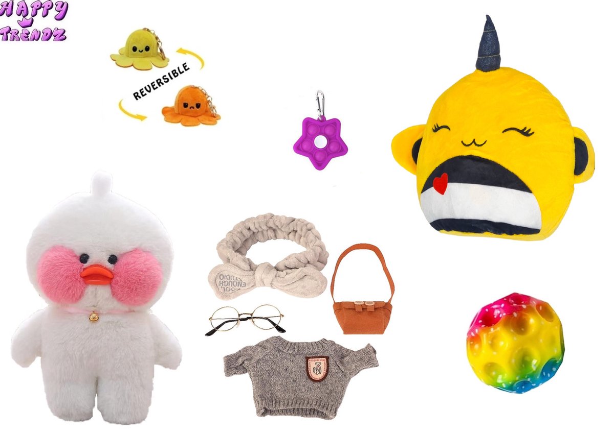 Happy Trendz® Super TikTok Pakket - Cadeau Set voor iedereen - Squishy Kussen - Lalafan paperduck cafe MiMi - Mood Otcopus Sleutelhanger - Pop it Ster Sleutelhanger - Moon Nasa Ball