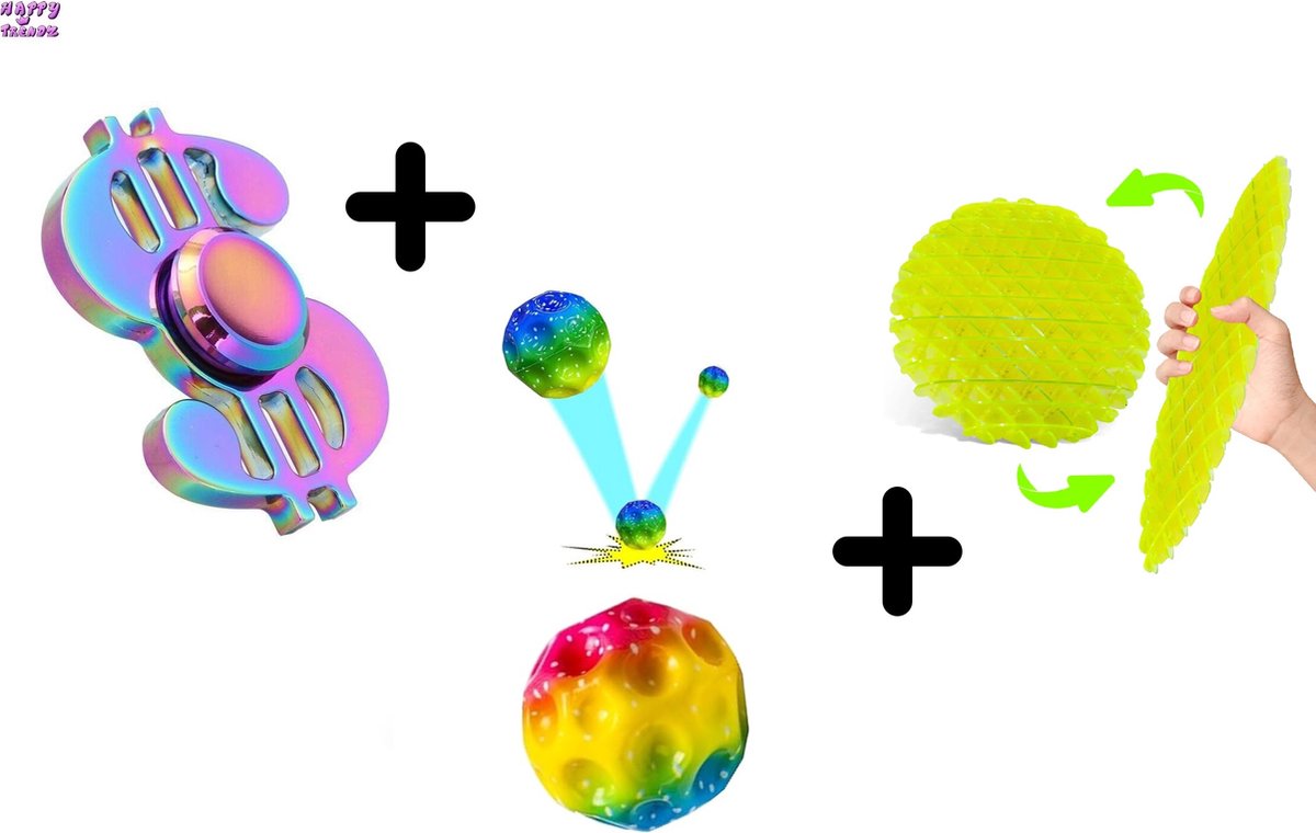 Happy Trendz® Worm Morf Fidget Toy Ontspanningsknijp, Kleur Geel , Worm Morphing Ontspanningsspeelgoed, inclusief Moon Nasa Ball Nieuwe fidget + Spinner Dollar Teken