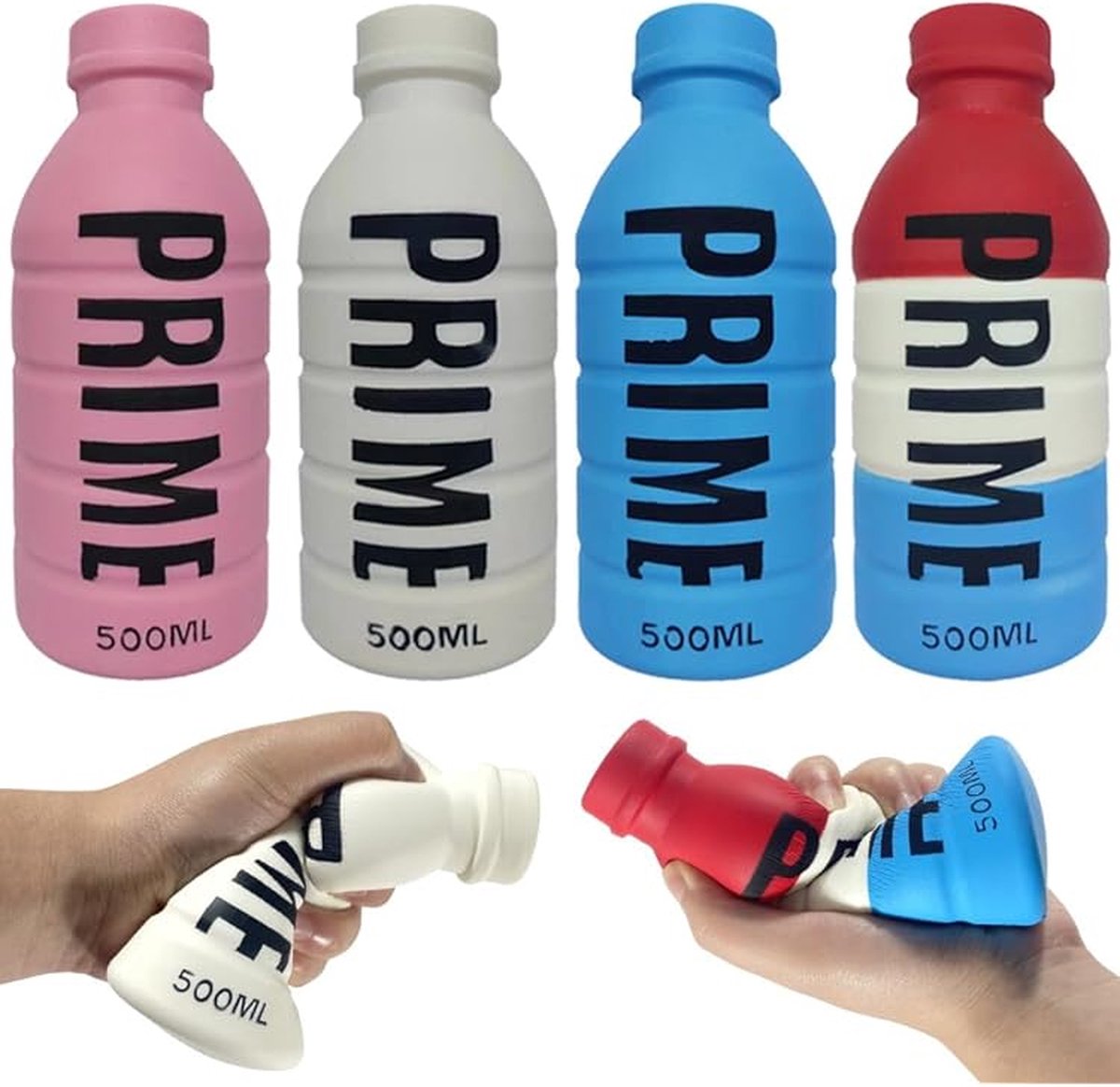 Happy trendz® Prime Squishy Toy / 2 Stuks mix kleuren geleverd / 2 Pack Anti Knijp Stress Set Topper - prime flesjes stress toys Squeeshy Squieshie Toys/ Anti Stress Toy