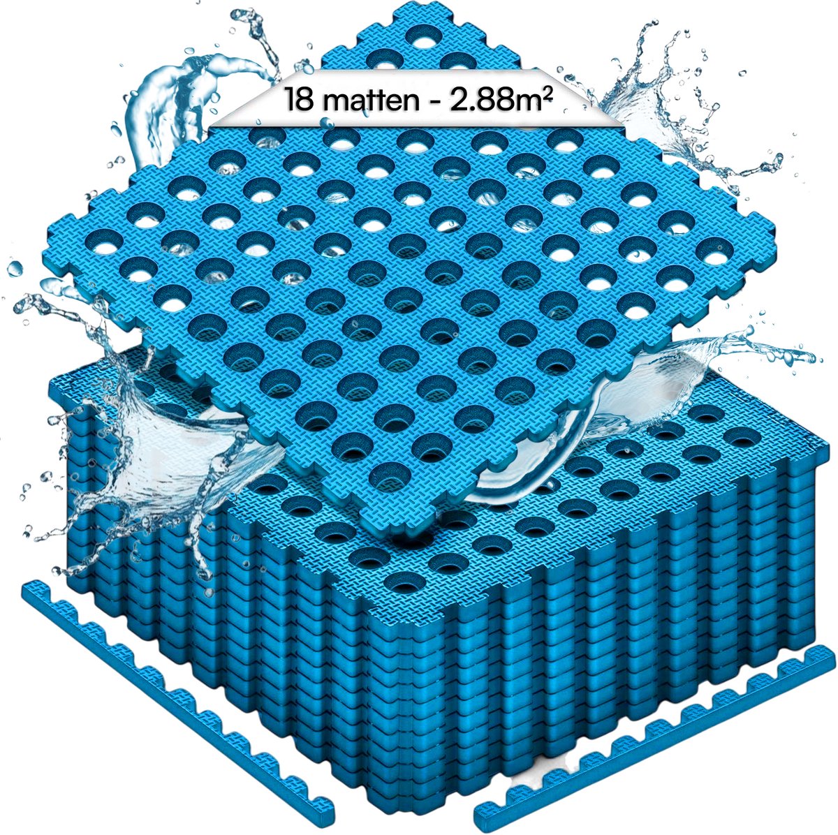 Hikemeister – Zwembad tegels – 18 stuks - 2.88 m² - 1 cm dik - zwembad vloerbescherming - foam tegels met rand stukken - warmte isolerend – drainagegaten - anti slip - outdoor tegels