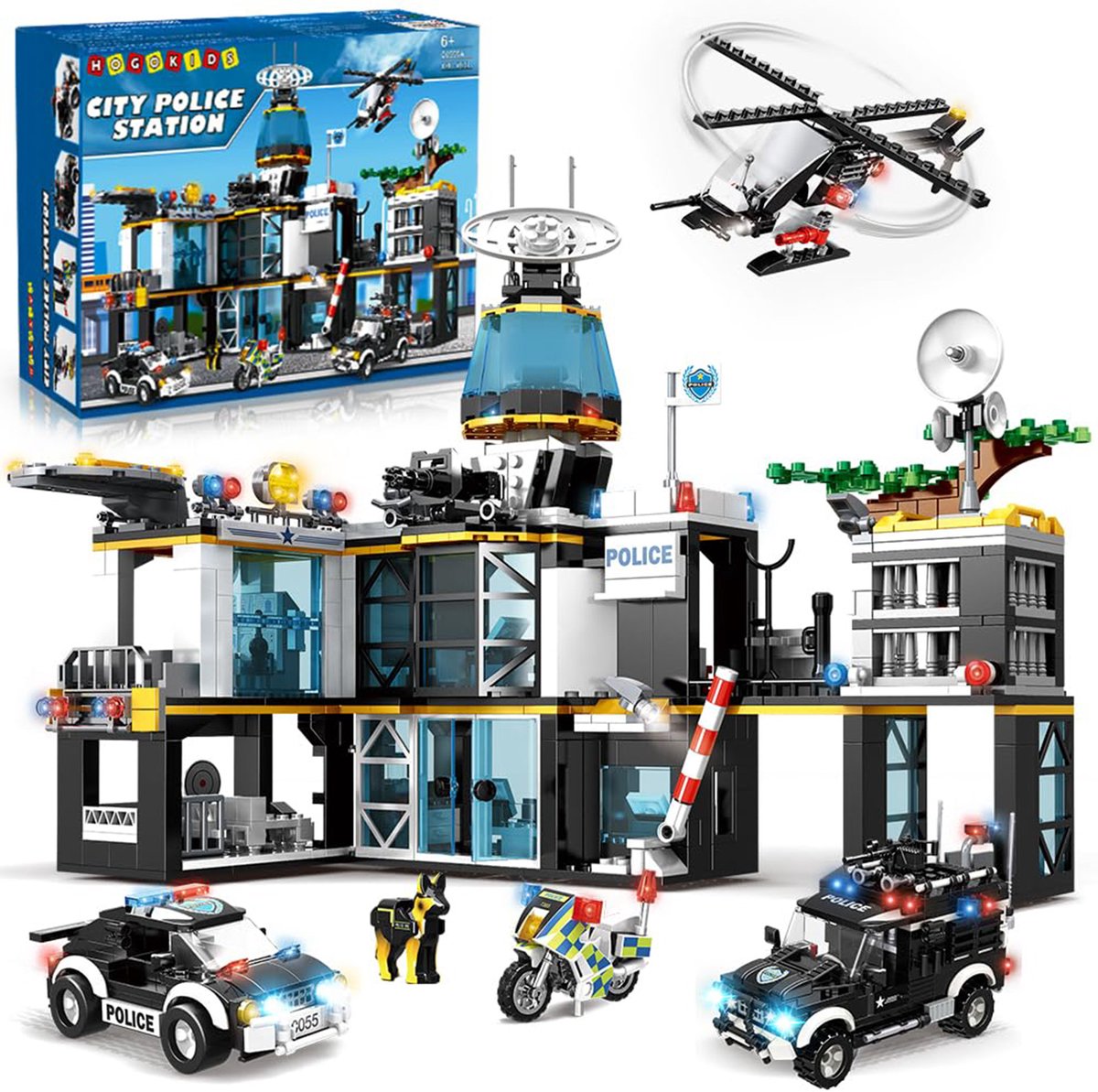 HOGOKIDS City Politiebureau Bouwpakket Sspeelgoed - 1261 Stuks - Helikopter Motorfiets 2 Autos Bouwstenen - Bouwpakketten STEM speelgoedkist - Kinderen Jongens Meisjes Vanaf 8 Jaar