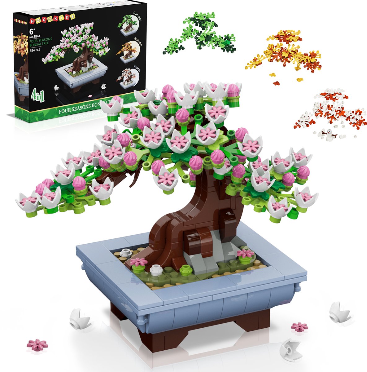 HOGOKIDS Sakura boomspeelgoed bouwpakket -DIY 4 Seizoenen Bonsaiboom - 584PCS Thuiskantoor Decor Creatieve bouwpakketten Volwassenen Kinderen 6+