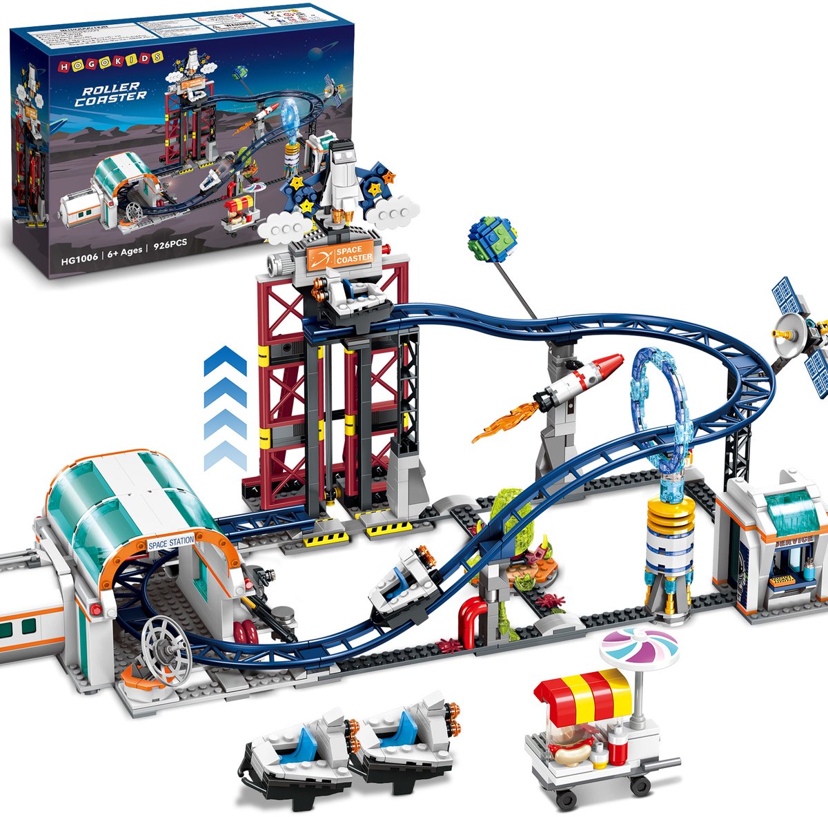 Hogokids Ruimte Achtbaan Bouwpakket - 926 Delen - Creatief Bouw speelgoed voor Volwassenen en Kinderen vanaf 8 Jaar - Met Liftplatform, Onderzetters en Ruimteraket