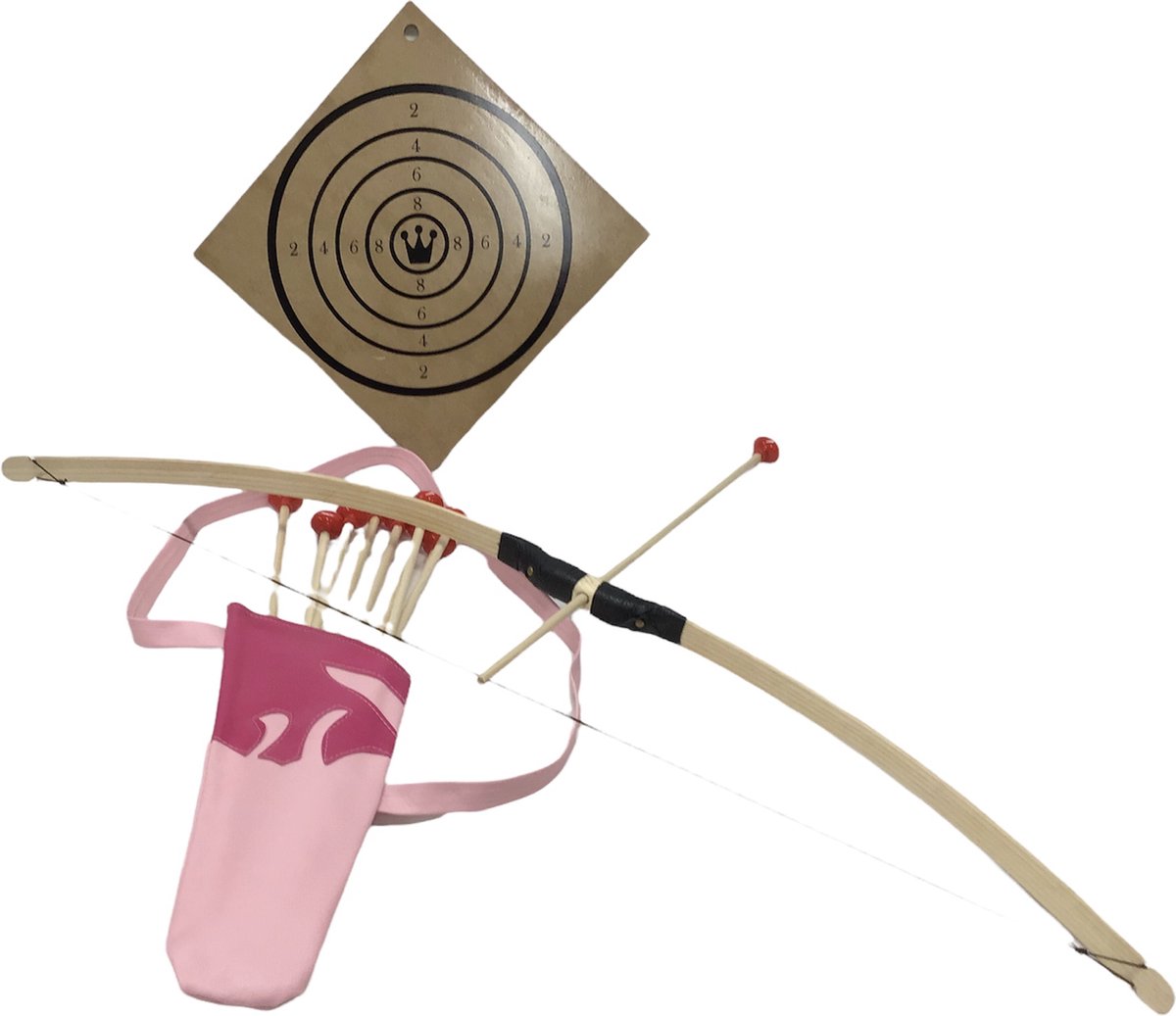 PIJL EN BOOG uitrusting met schietschijf en een rug koker voor pijlen met 10 pijlen 100 cm blank