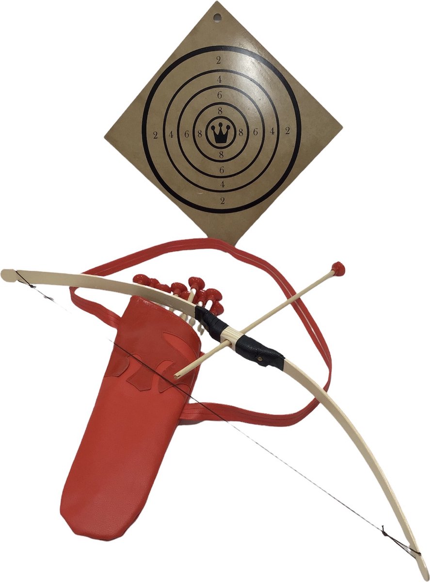 PIJL EN BOOG uitrusting met schietschijf en een rug koker voor pijlen met 10 pijlen 80 cm blank