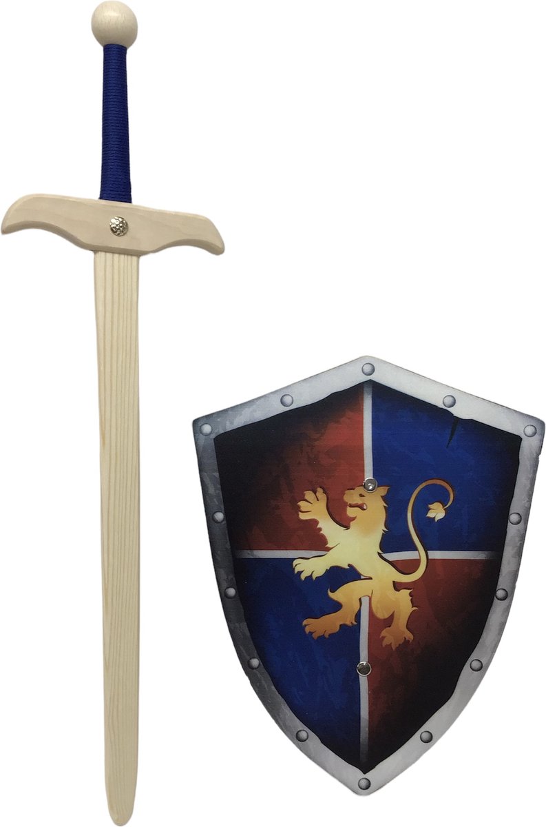 houten struikrover zwaard en schild met leeuw klein
