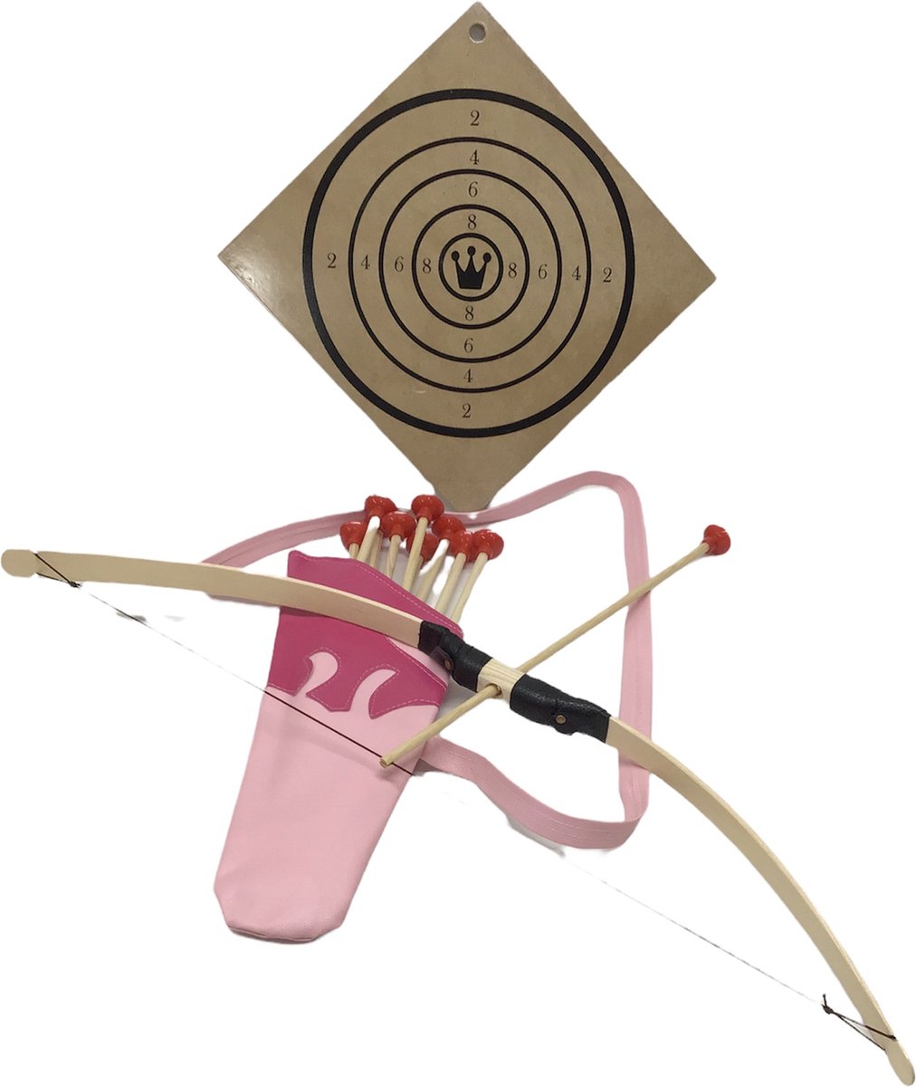 pijl en boog uitrusting met schietschijf en een rug koker voor pijlen met 10 pijlen