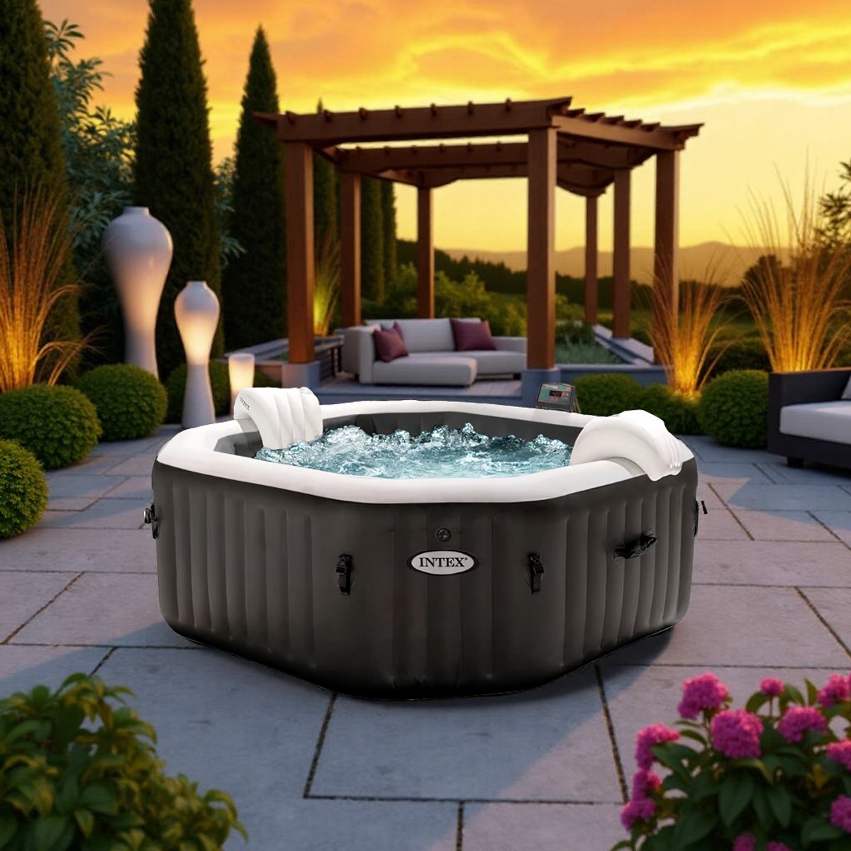 LuxurySpa Pro – Opblaasbare Jacuzzi 4-6 Personen – Bubbelbad met 200 Luchtjets, Verwarming tot 40°C, Filterpomp & Afdekhoes – Tuin & Wellness Spa Hometotry