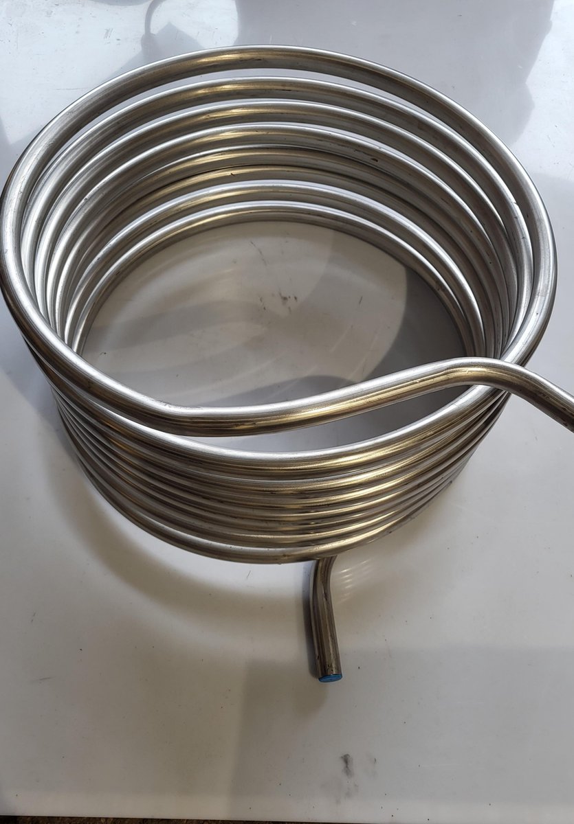 rvs wisselaar zwembadverwarming 22 mm 49 cm 12 meter met ruimte tussen de windingen houtgestooktezwembadverwarming