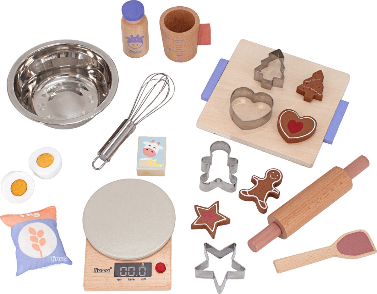   Kinderkeuken Accessoires Speelgoed Bakset van Hout 19-delig 4896