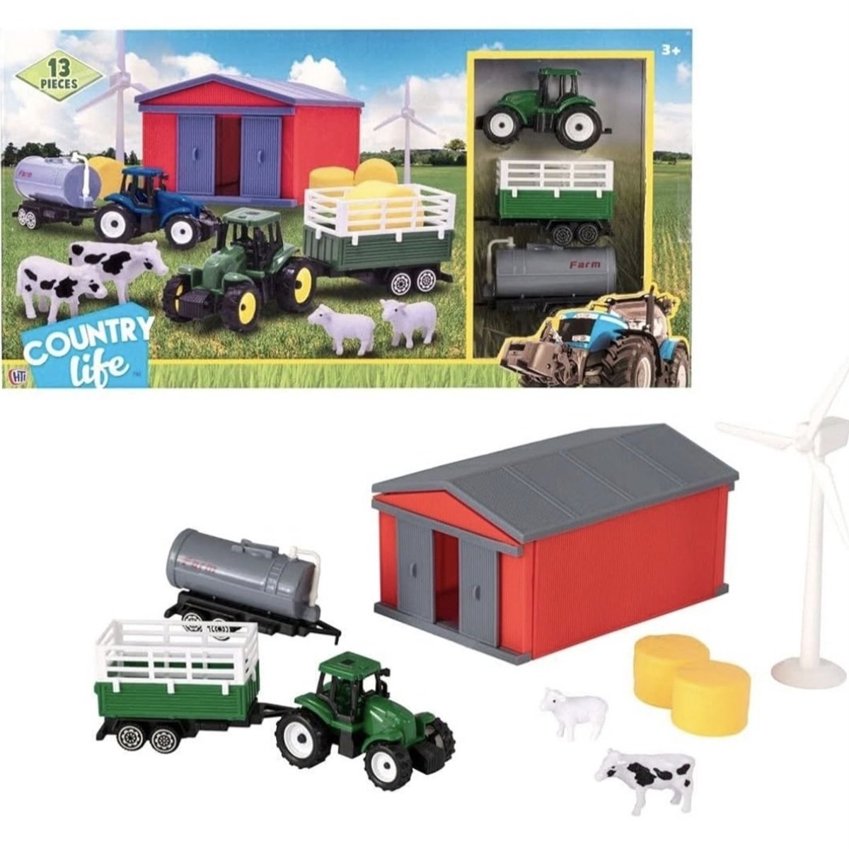 Country Life - Boederij set 13-delig - koeien - schapen - tractor - schuur - windmolen