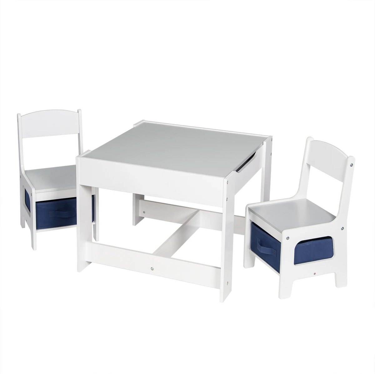 Huis-tuin online - kindermeubel - Kindertafel Met 2 Stoelen - kinderBureau Met Opslagruimte- Hout - Wit- Tafel: 60 cm x 60 cm x 48 cm - Stoel: 30 cm x 28.5 cm x 52.5 cm - Zithoogte: ca. 27.5 cm -