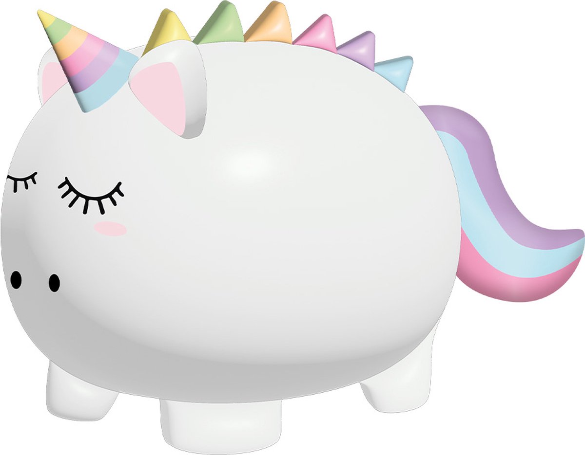 I-total Spaarpot eenhoorn onbreekbaar - spaarvarken -PVC - educatief - witte spaarpot