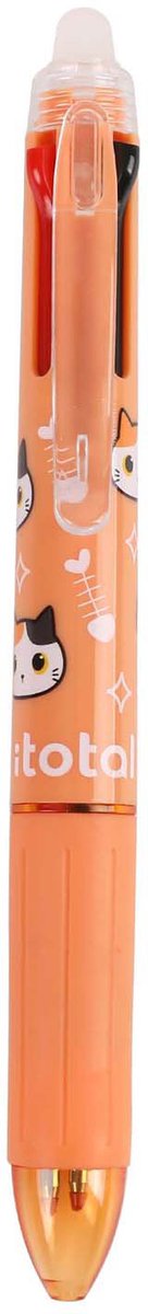 Uitwisbare meerkleurenpen oranje kat - 4-in-1 pen voor kinderen.
