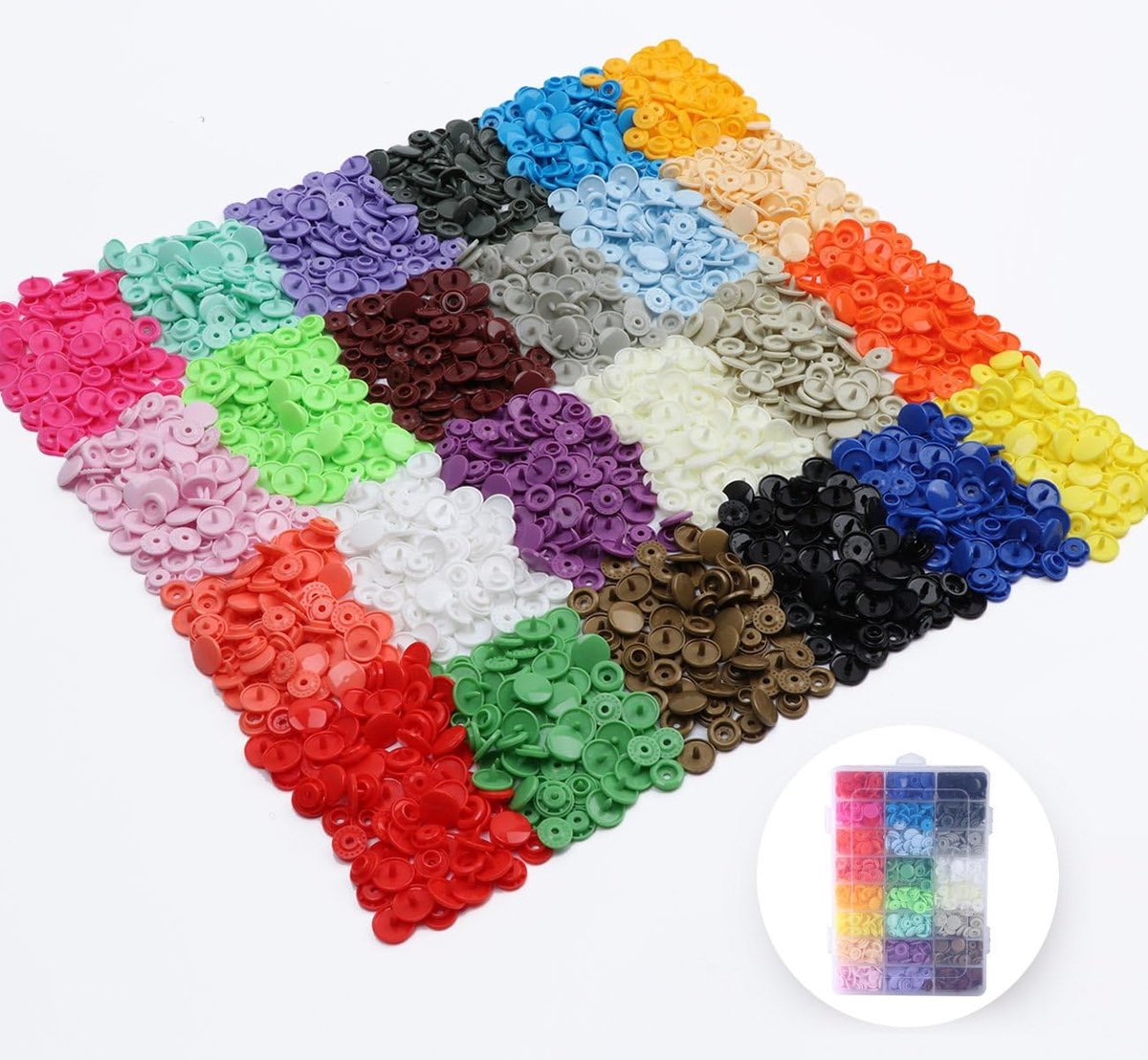 ilauke Naaivrij T5 Drukknopen 408 Set in 24 Kleuren Plastic Knoppen met Opbergdoos, Drukknop Buttons Snaps Fastener Drukknopen Knoop voor kort Naaien, Knutselen, Button voor Doe-het-zelf Scrapbook
