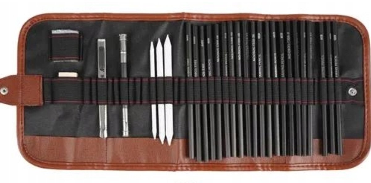 Ilso Professionele Schets Potloden Set 29-Delig - Teken Potloden - Accessoires – Tekenen met Houtskool - Etui - Teken Set - Potloden - Potlood