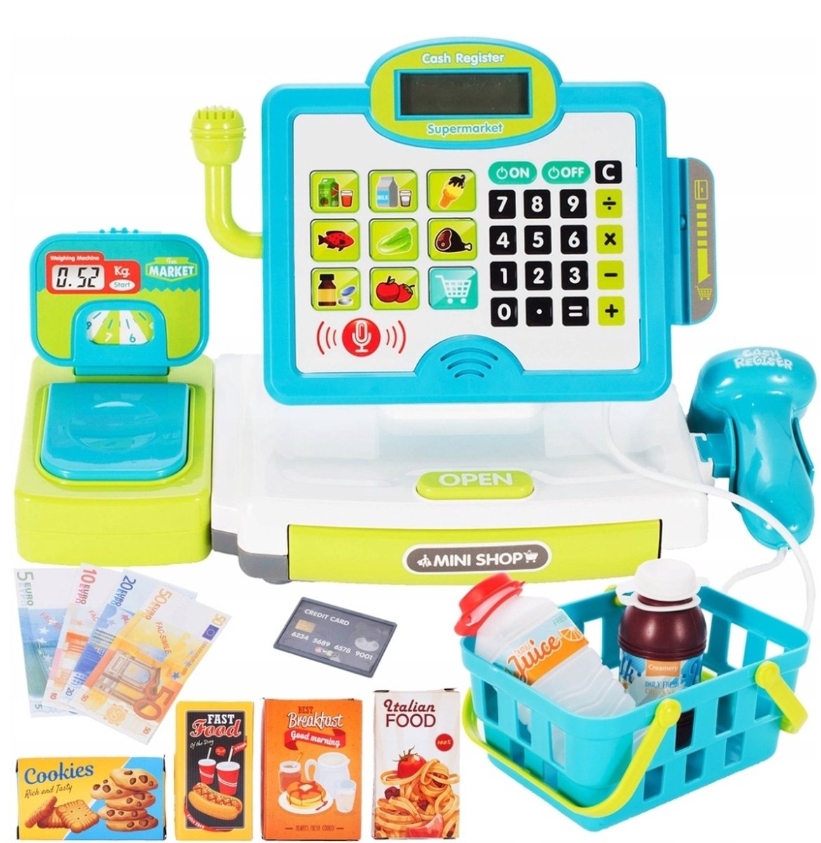 Ilso Speelgoed Kassa met Scanner en mandje en weegschaal - Speelgoed Kinderen – Winkeltje Spelen - LCD - Winkeltje Speelgoed Kinderen - Speelgoed Kassa - licht en geluid - inclusief batterijen