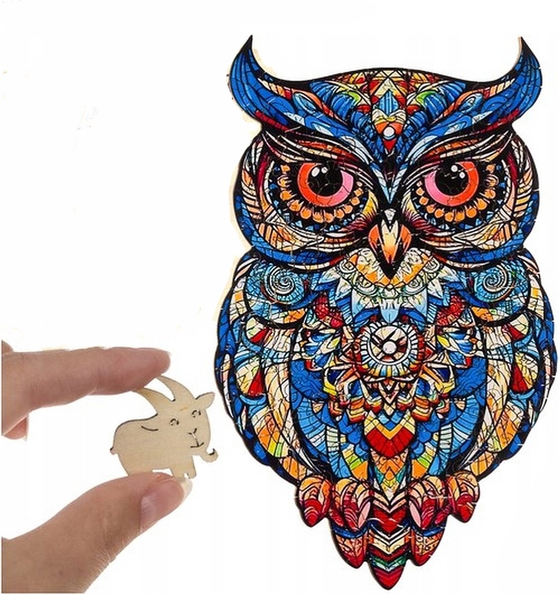 Ilso houten puzzel - Uil - Unieke puzzelstukjes in vorm van dieren - 177 puzzelstukjes - 38 x 21,5 CM