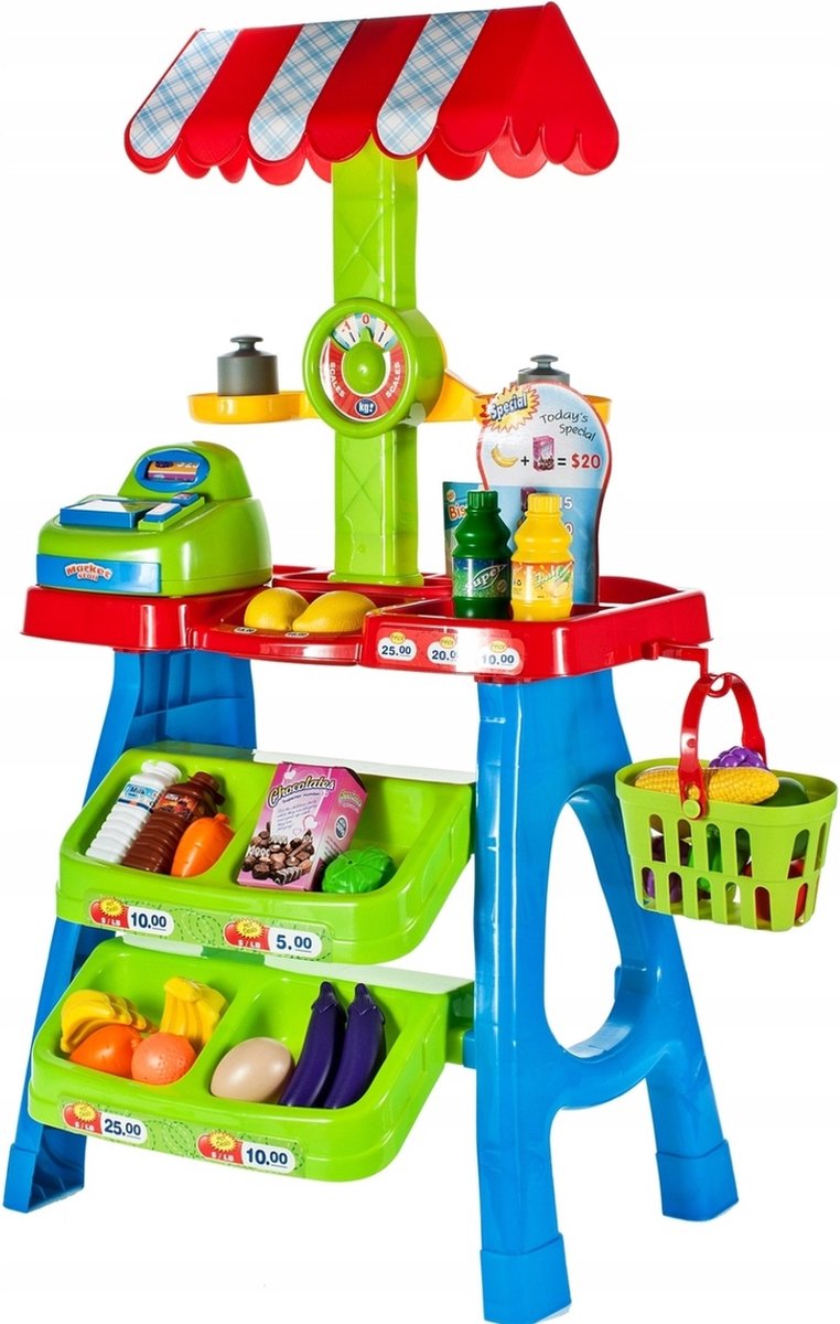 Ilso speelgoed marktkraam - fruit en groente kraam - kassa - winkel