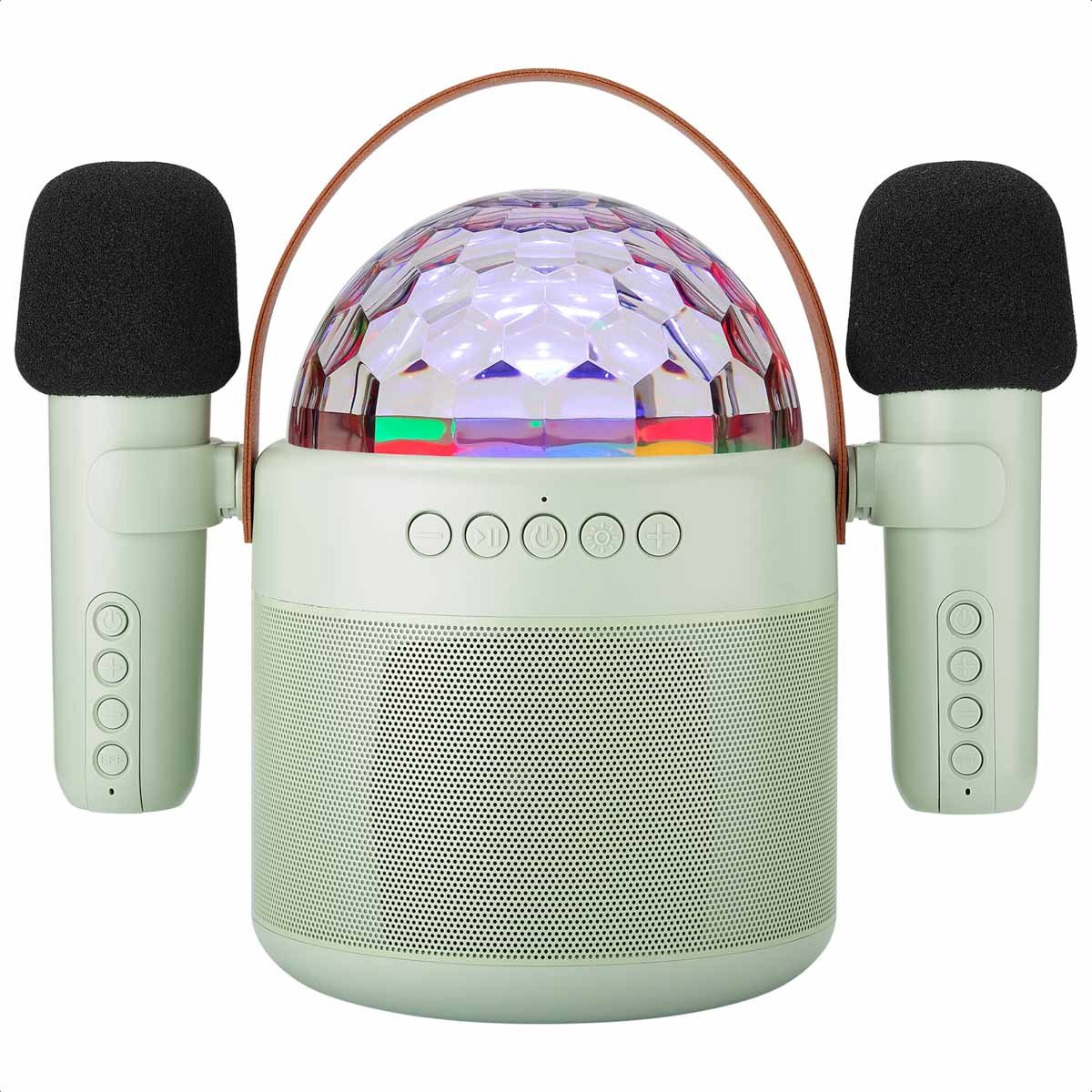 imoshion Sing & Shine Karaokeset met Discolamp - Karaoke Set voor Kinderen en Volwassenen - Bluetooth Speaker met 2 Draadloze Microfoons - Mint Green