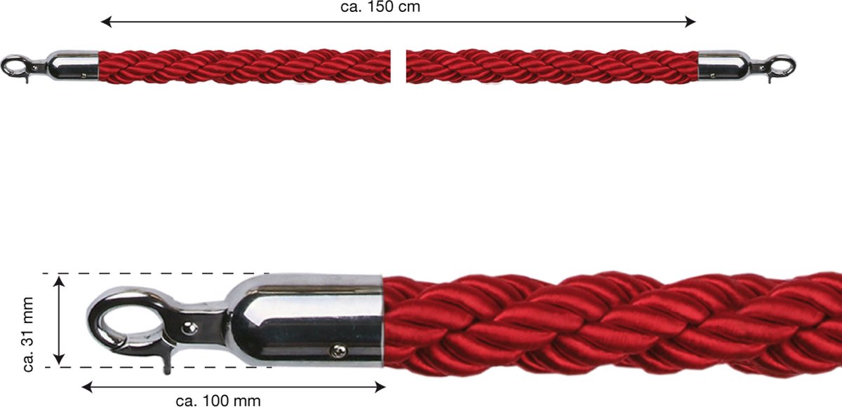 in-liner - afzetpaal - rode loper paal - afzetkoord gevlochten rood