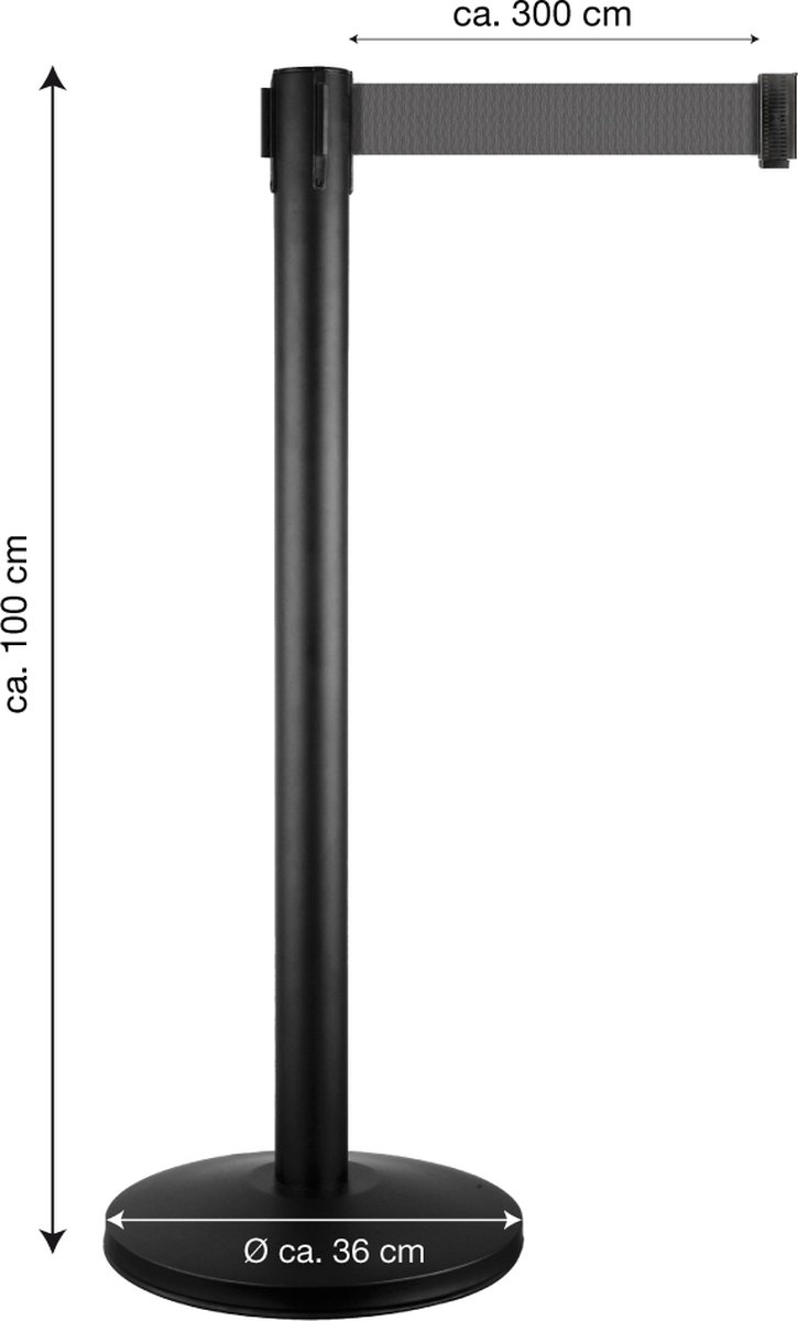 in-liner - afzetpaal - zwart staal - lint grijs 3 meter - 11 kg - 2 jaar garantie