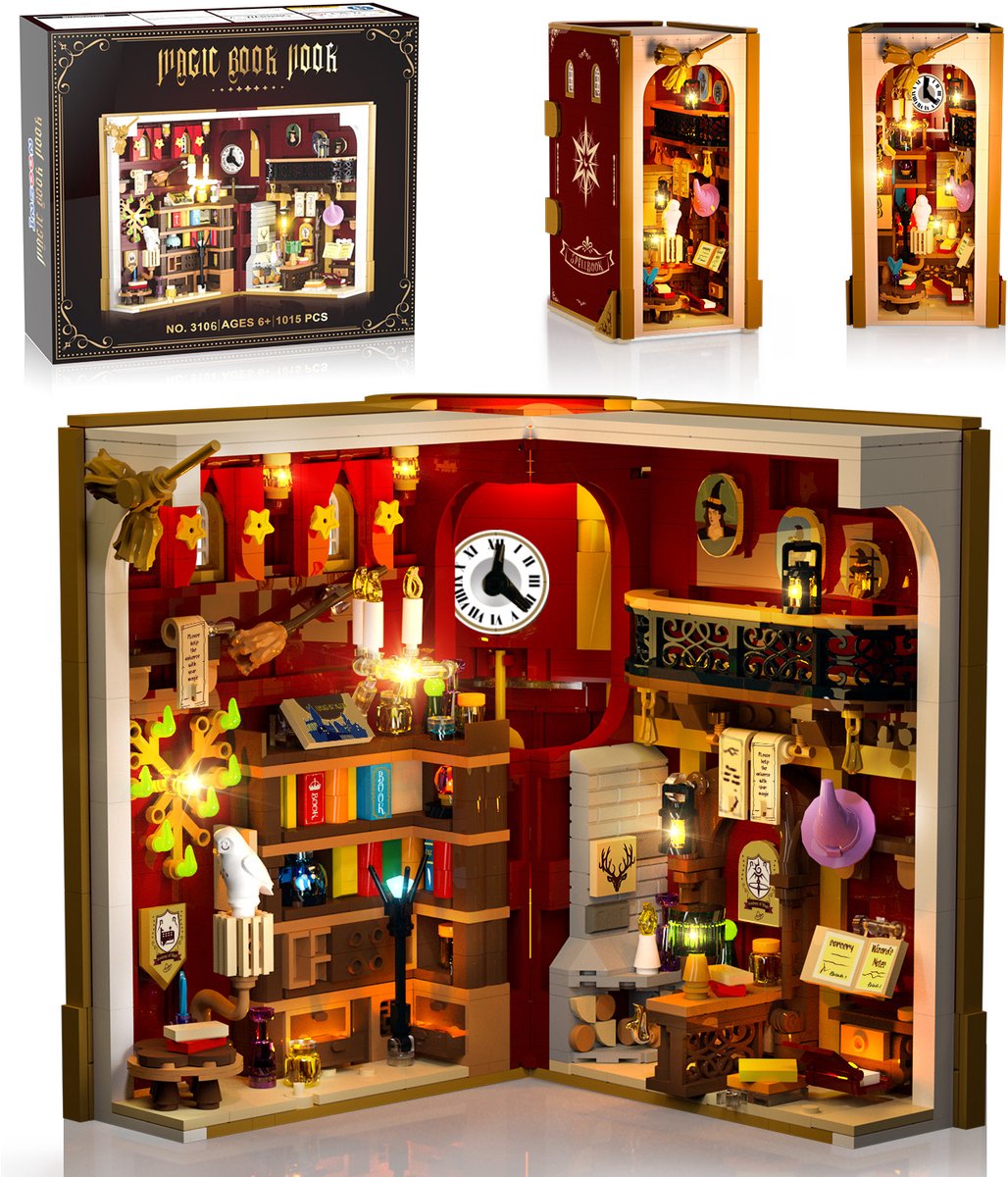 INSOON Magic mini Book Nook Boekensteun - 1015 Delen- Bouwpakket LED-licht Diy 3.6 mm - Bouwsets Voor Volwassenen Kinderen 8 jaar