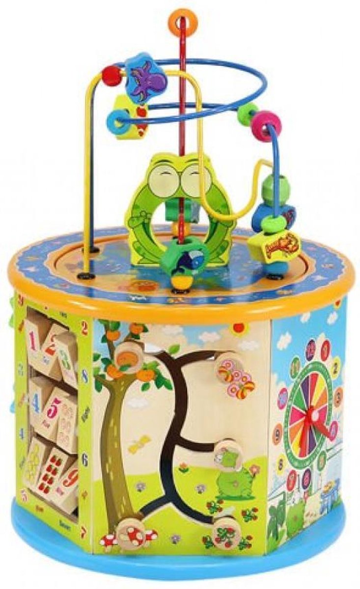 Houten speelkubus met veel speelmogelijkheden