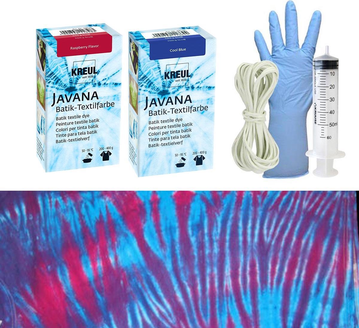 Javana Tie Dye Verf Set - Batik Textile Dye - Set van 2 kleuren 70ml tie dye verf + Elastiekjes, handschoentjes & lege spuit