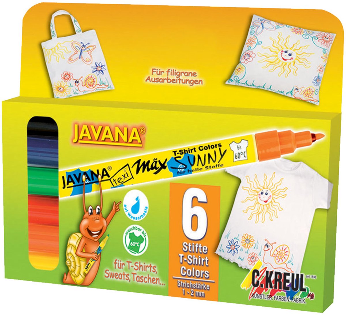 Javana texi mäx Sunny – 6 stuks Textielstiften set voor licht textiel