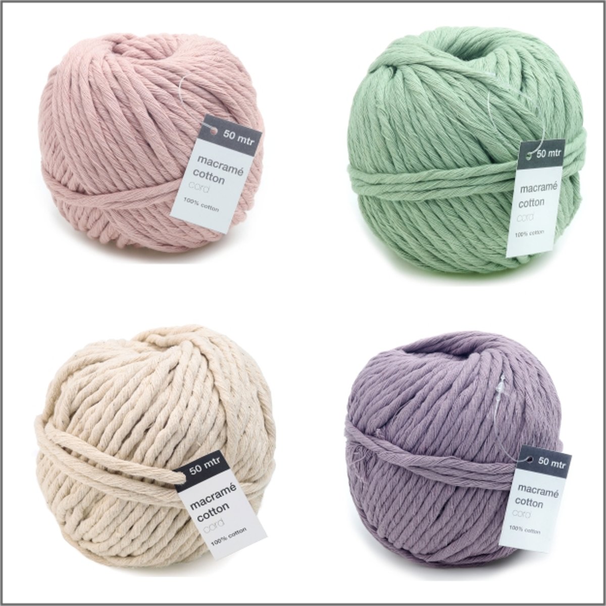 200 meter Macramé touw - kleur set - 4 rollen van 50 meter