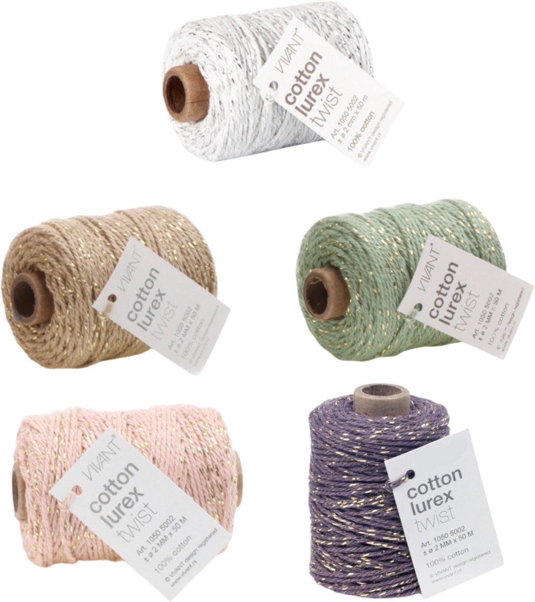 Glitter Touw - 2mm - Lurex - 5 Kleuren - 250 Meter - 5x50m - Assorti - Glitterkoord - Decoratief Touw