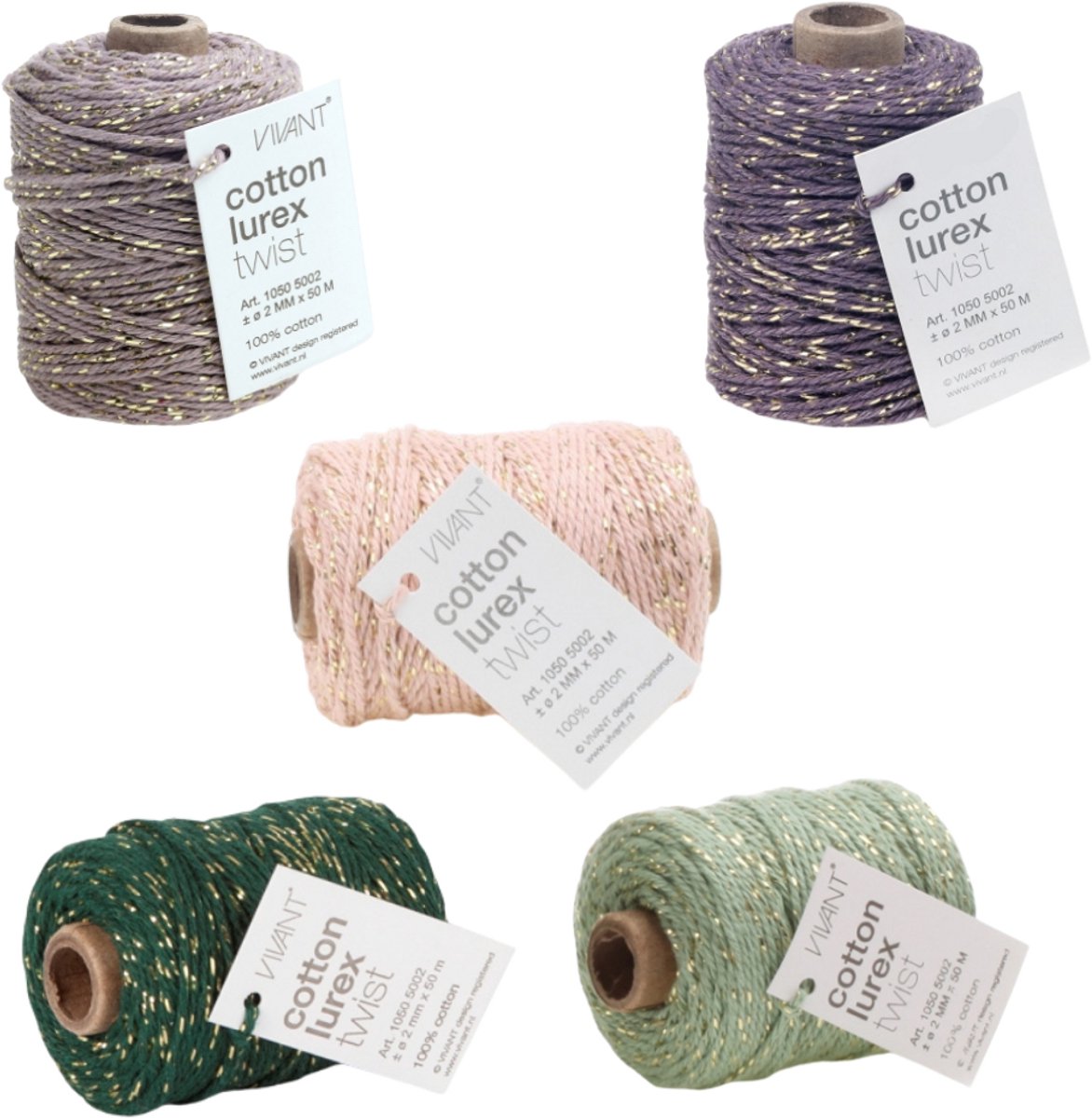 Glitter Touw - 2mm - Lurex - 5 Kleuren - 250 Meter - 5x50m - Assorti - Glitterkoord - Decoratief Touw