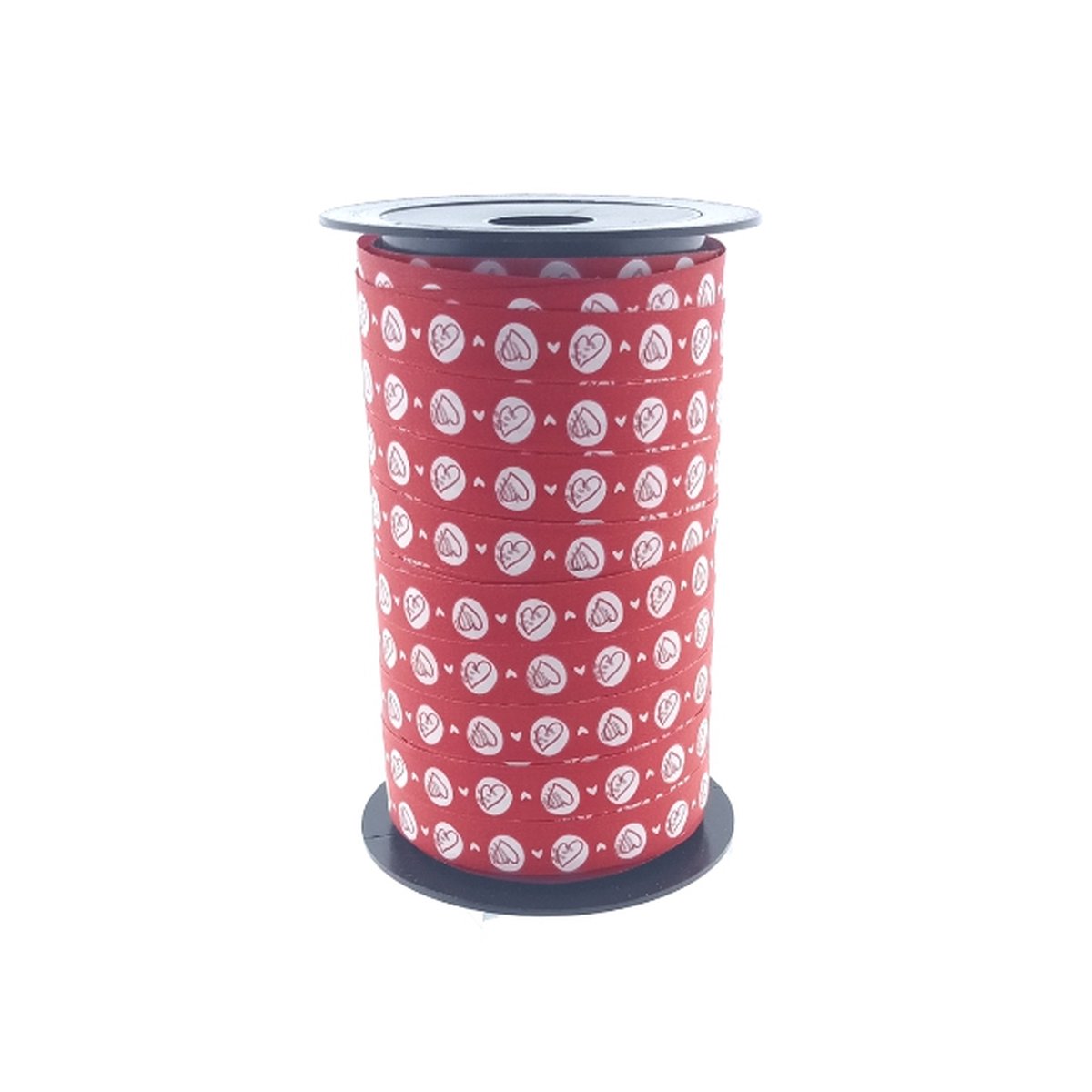 Krullint harten motief - 10 mm x 50 meter - rood met wit