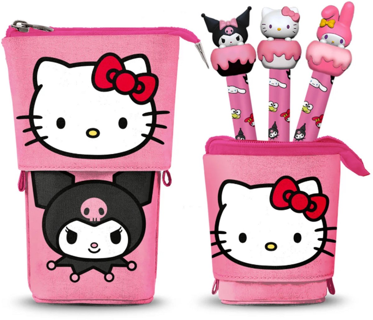 Karactermania - Hello Kitty Speels - Schattige Pennenzak - 3 Uitwisbare Gelpennen - Roze