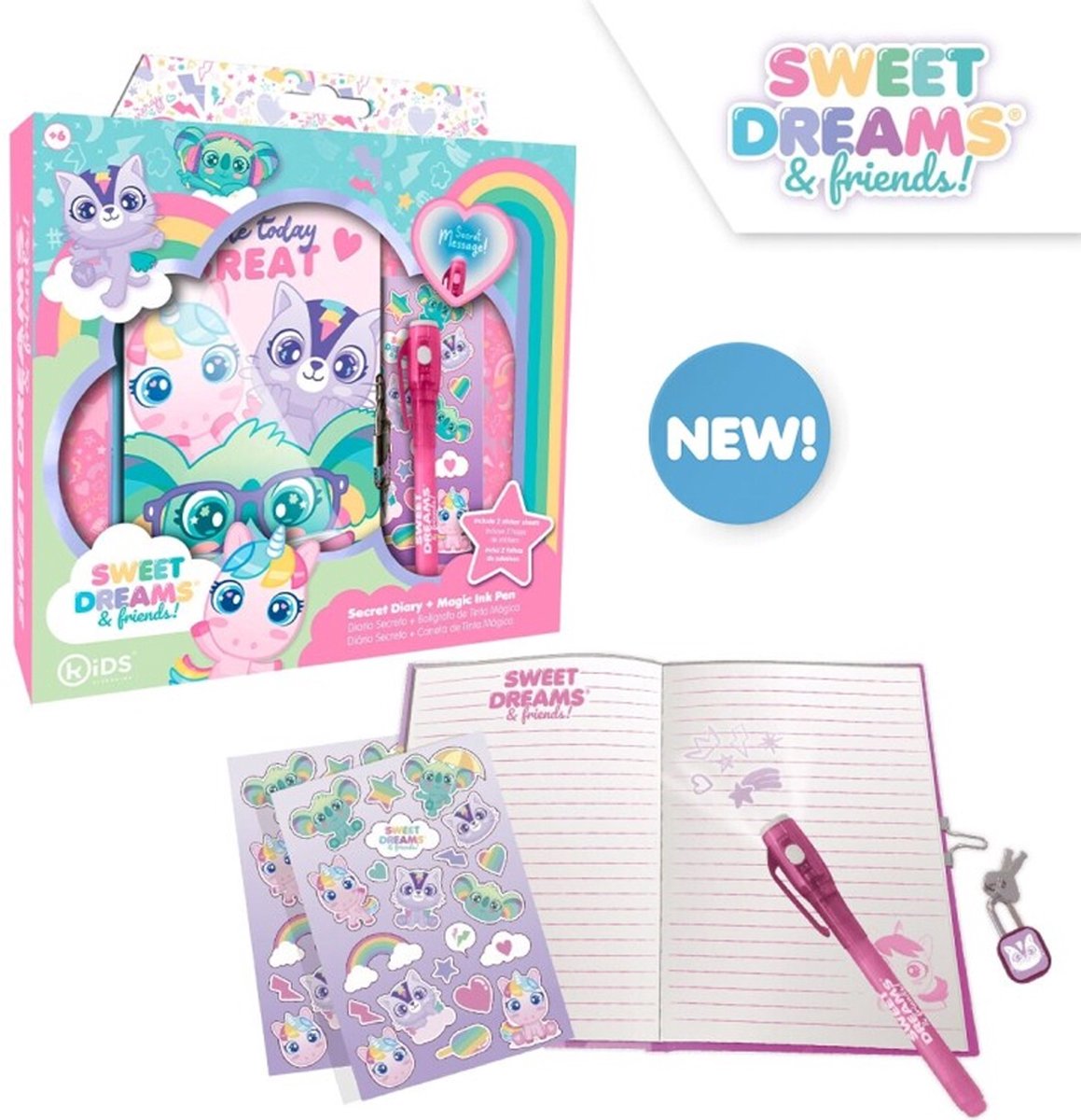 Sweet Dreams Eenhoorn Geheime notitieboekje met magie - Dagboek met Slotje - Met pen & Stickers