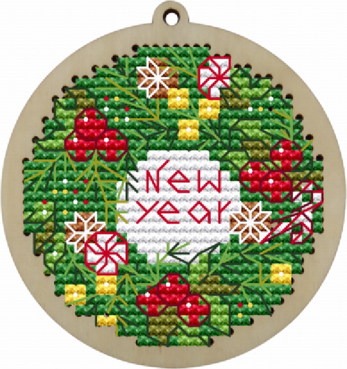 Borduurpakket op hout - Kerstboomhanger New Year - Nieuwjaar - Kind Fox