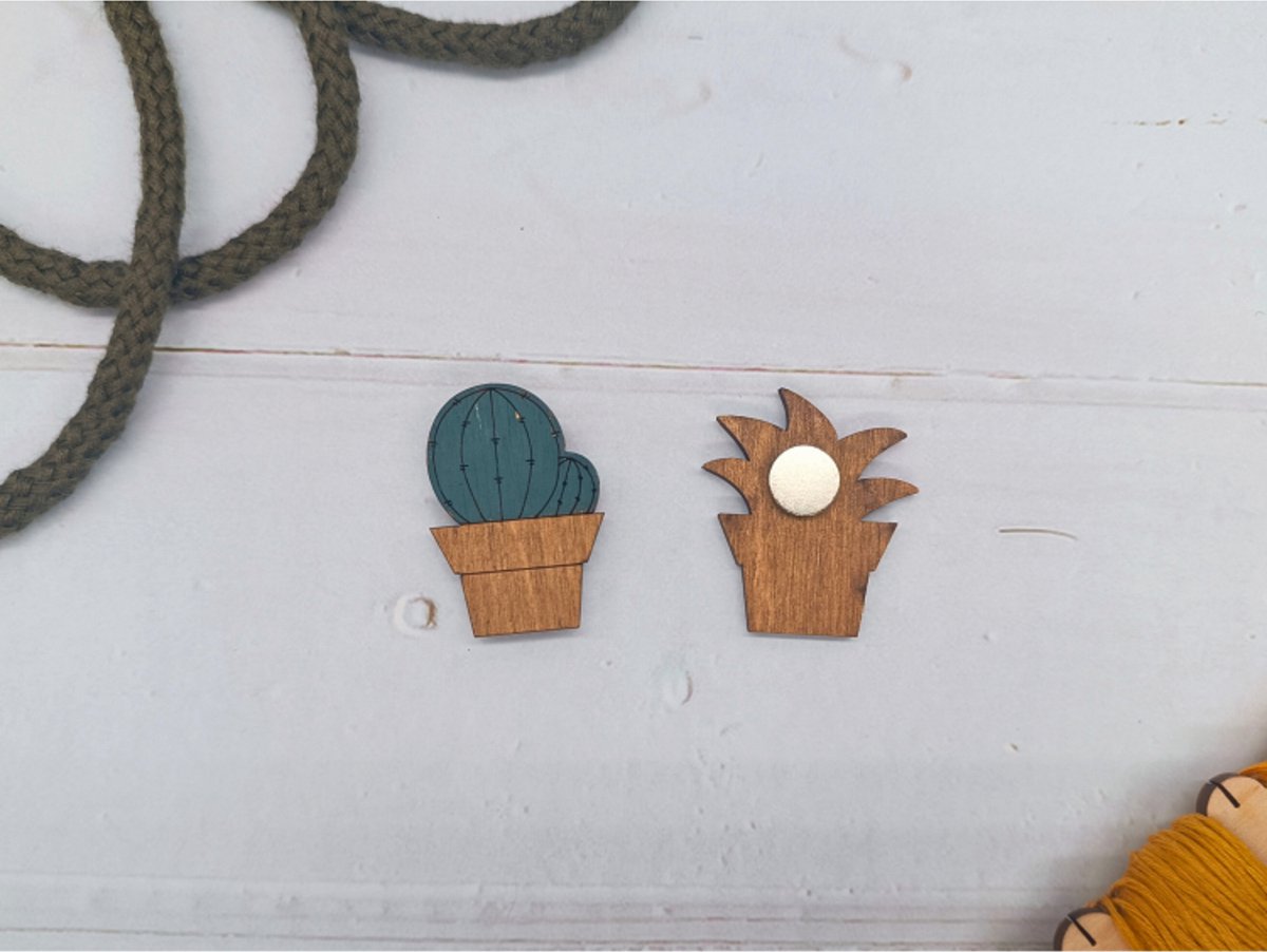 Houten Naaldenmagneet - Cactus
