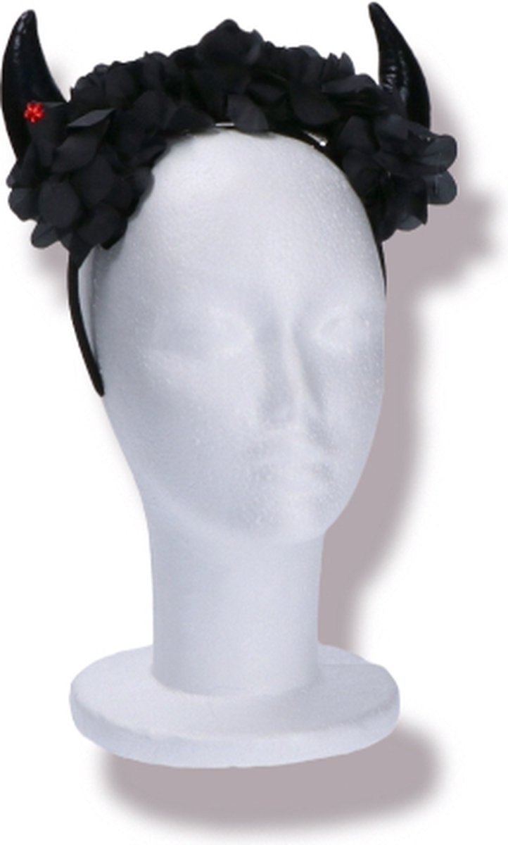 Halloween diadeem zwarte rozen & hoorns, halloween, Kindercrea