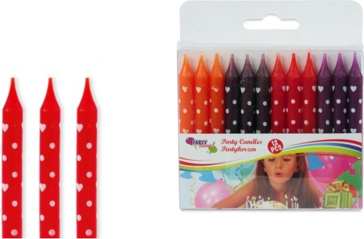 Verjaardagskaarsjes oranje-bruin-rood-paars – 12 stuks
