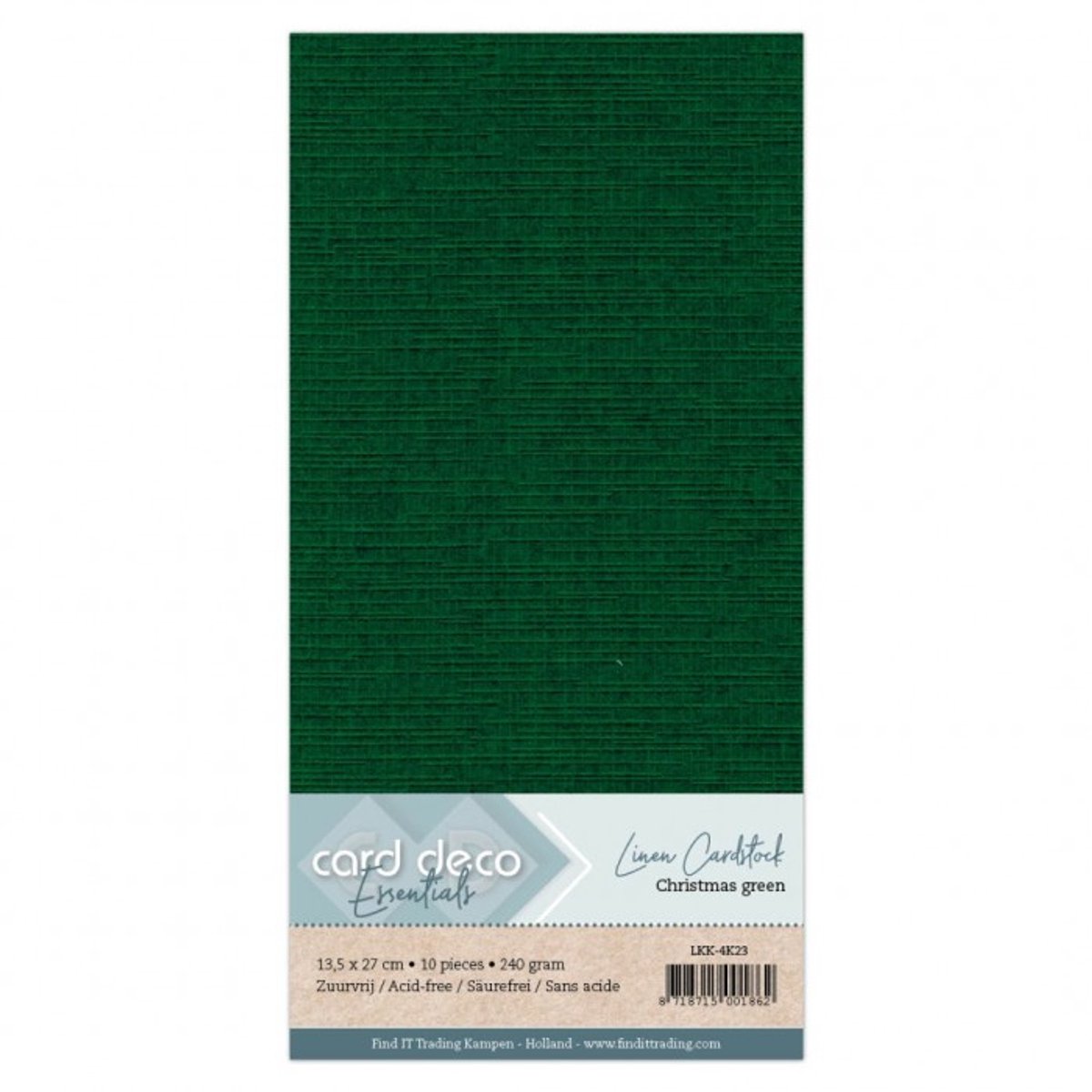 25 vel Kerstgroen Vierkant Linnenkarton 240 grams - 135 x 270mm - Gevouwen voor dubbele vierkante kaarten 13,5 x 13,5 cm - Gratis verzonden