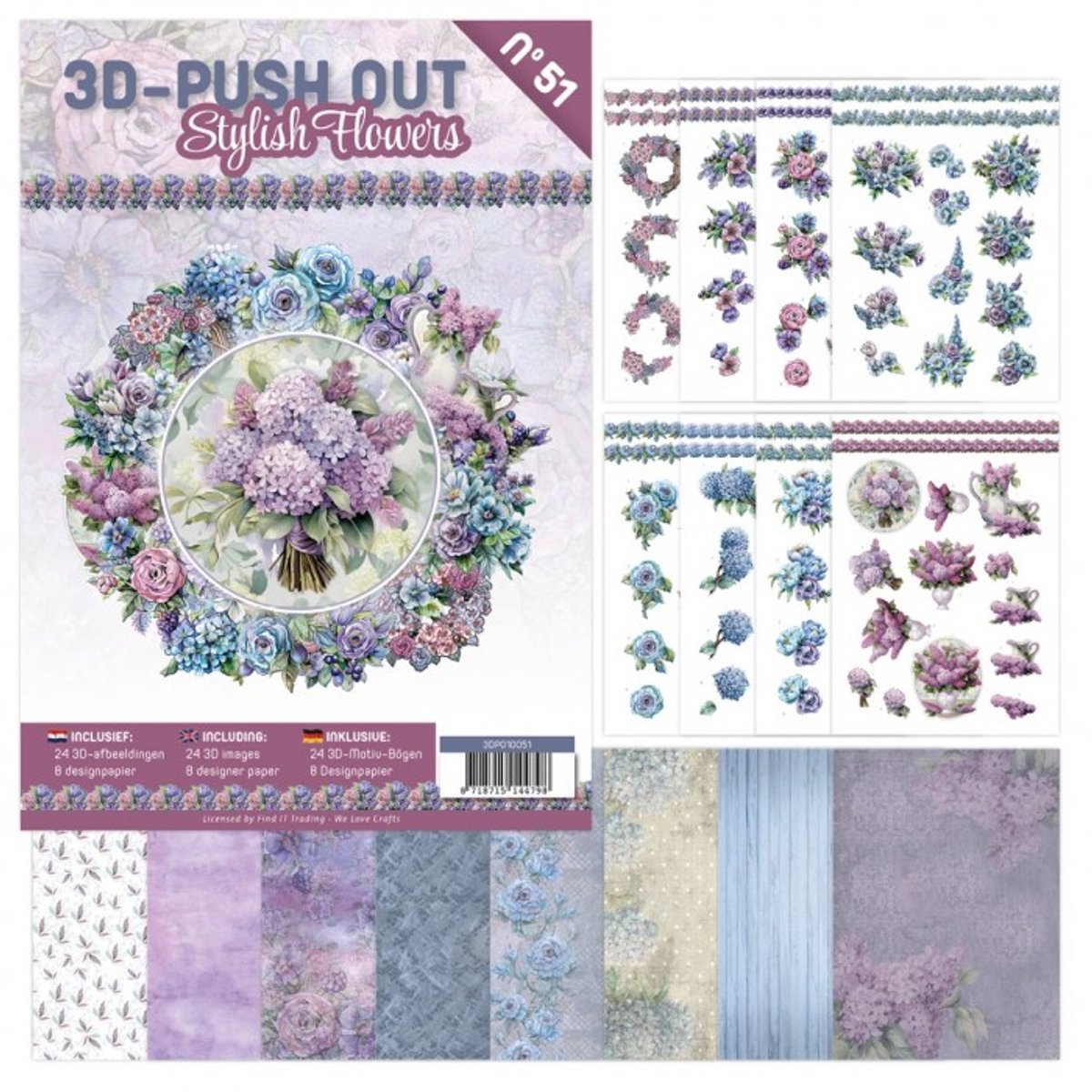 3D Push-Out Book 51 - Stylish Flowers - Met 24 3D-afbeeldingen die gemakkelijk uit te drukken zijn - 3DPO10051 - Gratis verzonden