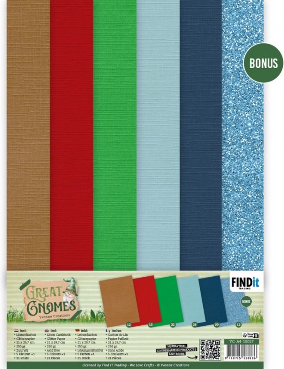 A4 Linnenkarton 240 grams - Pakket bevat 5 kleuren x 4 vel + 1 bonus - YC-A4-10027 - Gratis Verzonden