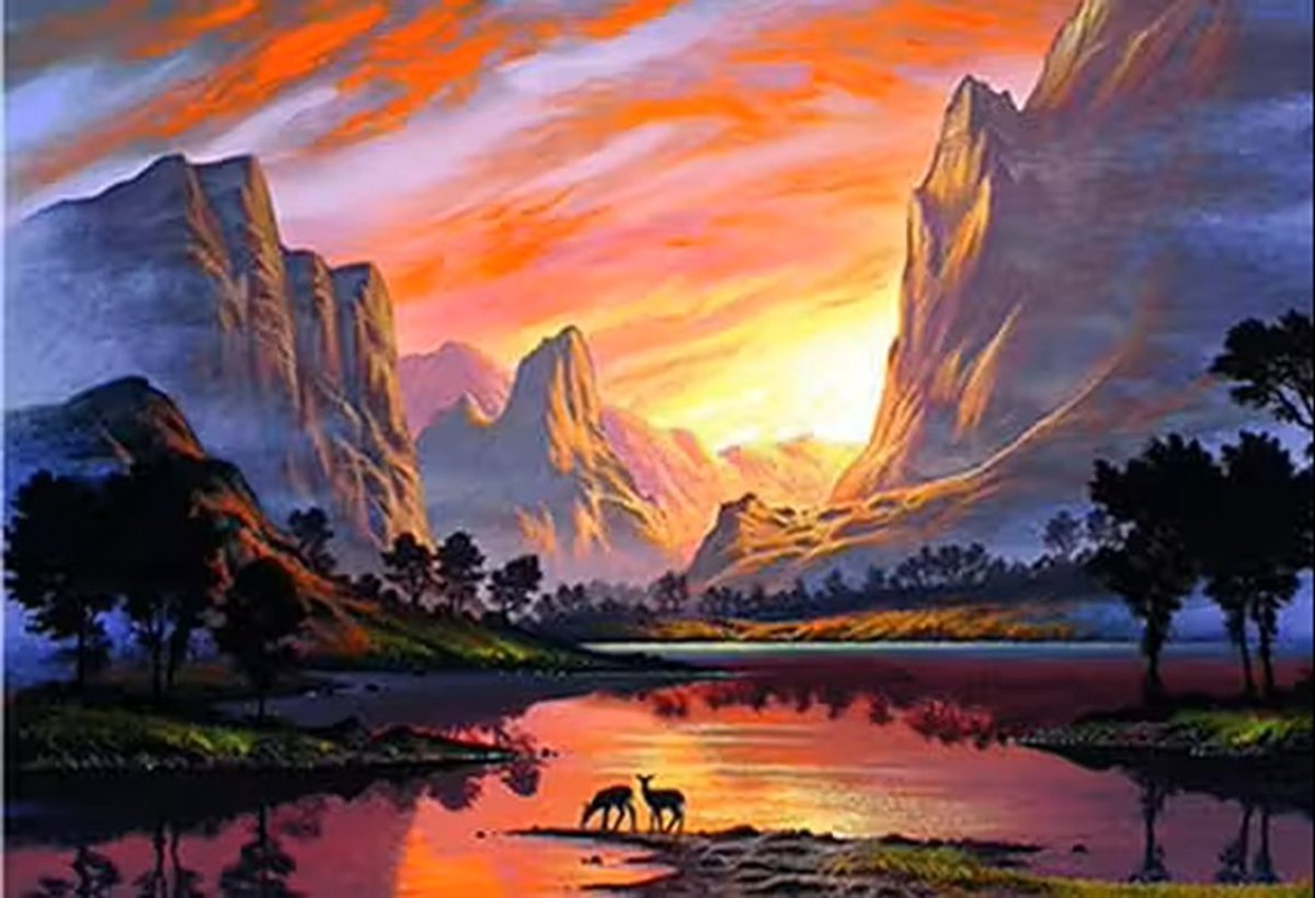 Diamond Painting Set 40x30cm - Mountain River - GD82433 - Full size ronde steentjes - Gratis verzonden