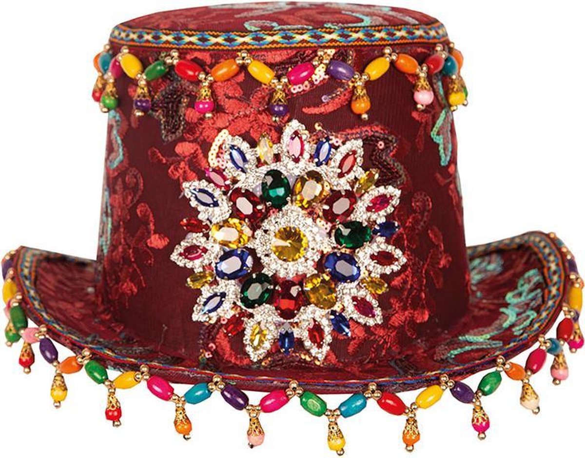 Buishoed Fantasy Bordeaux met gekleurde pareltjes en steentjes